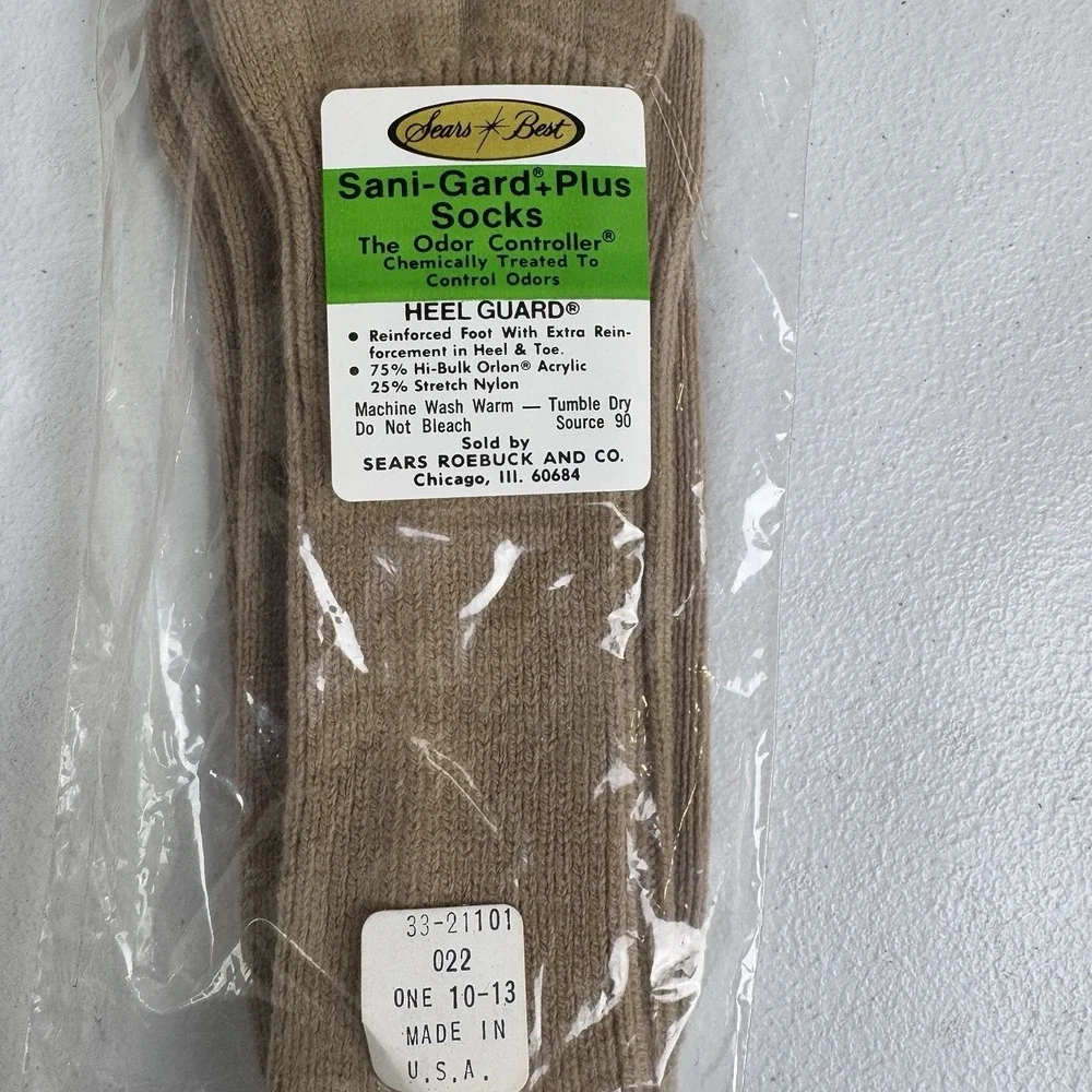 Vintage Sears‎ Best Sani-Gard Plus Socks 10-13 Tan Odor Control Heal guard 70s